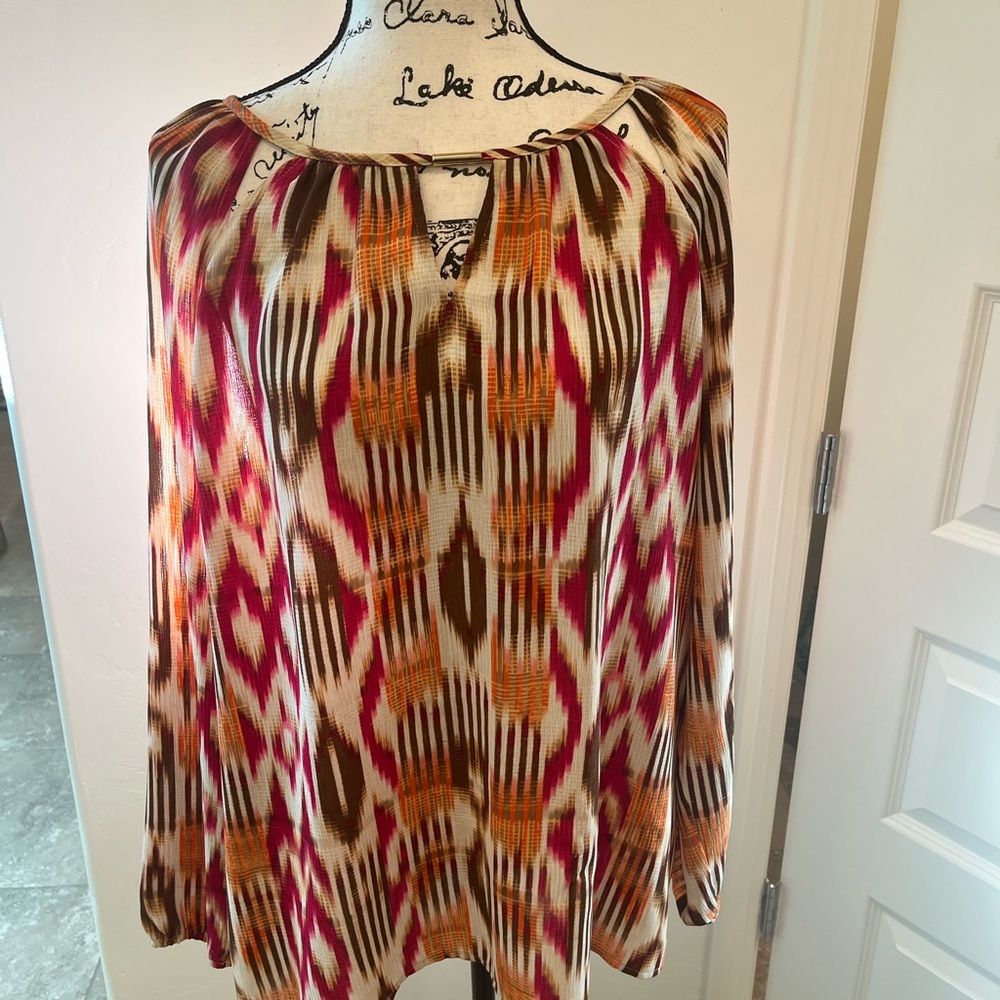 Chico's Vibrant Patterned Blouse - Pink, Orange, Brown